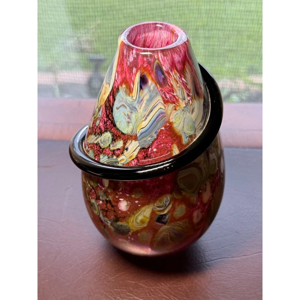 Robert Eickholdt 2000 Signed Studio Art Glass Vase Dichroic Black Wrap Sculpture